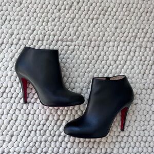 Christian Louboutin Black Leather Ankle Booties with Signature Red Soles